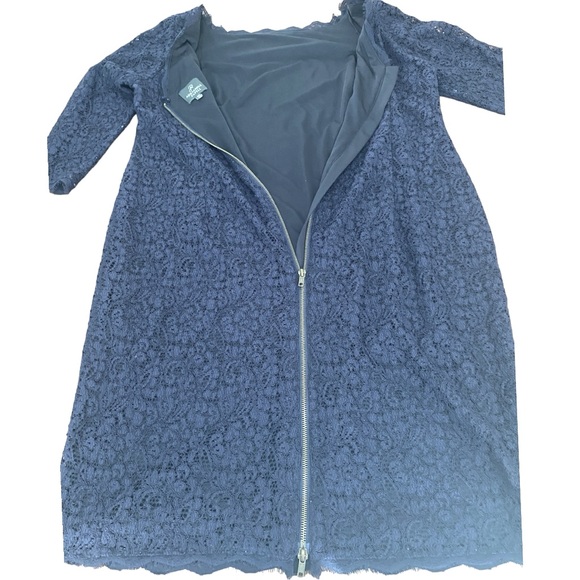 Adrianna Papell | Dress Lace 3/4 Sleeves Navy Blue Mother of the Bride- 16W - Picture 9 of 12
